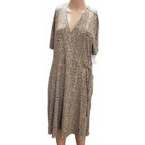 Amazon Essentials Women's Leopard Print Faux Wrap Flare Dress Size XL